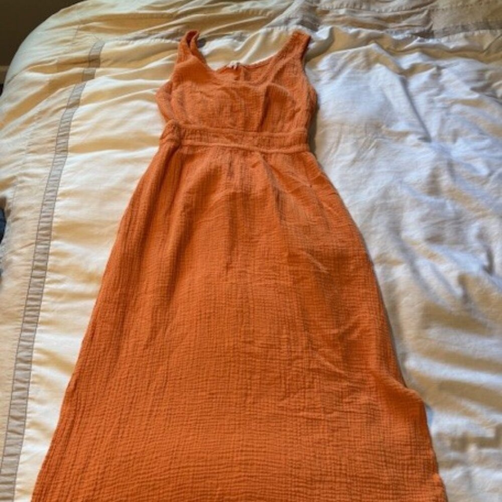 Aemi+Co Orange Cotton Sleeveless Midi Dress Sz M